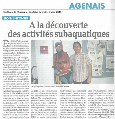 SABBE article Petit Bleu août 2015